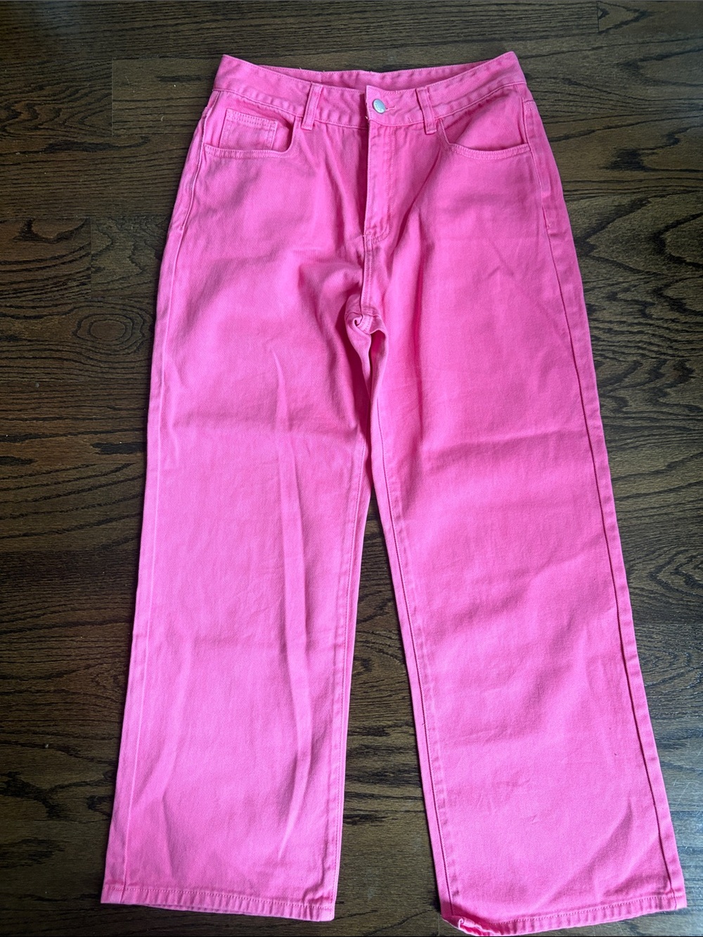 SHEIN Hot Pink High-Rise Straight Leg Jeans